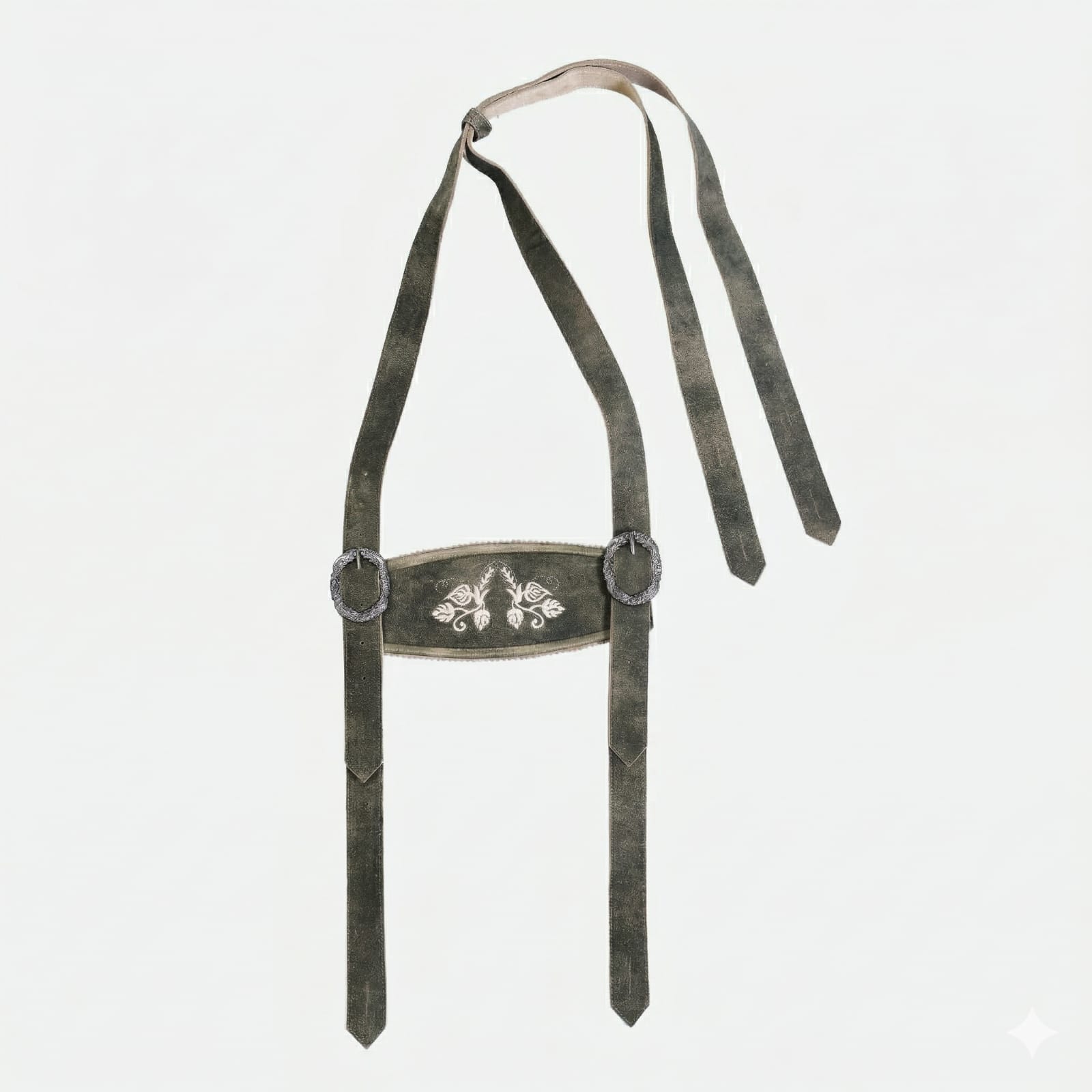 Rustic Vintage Black Lederhosen Suspenders with Embroidered Chest Panel & Classic Buckles LH-BH-001