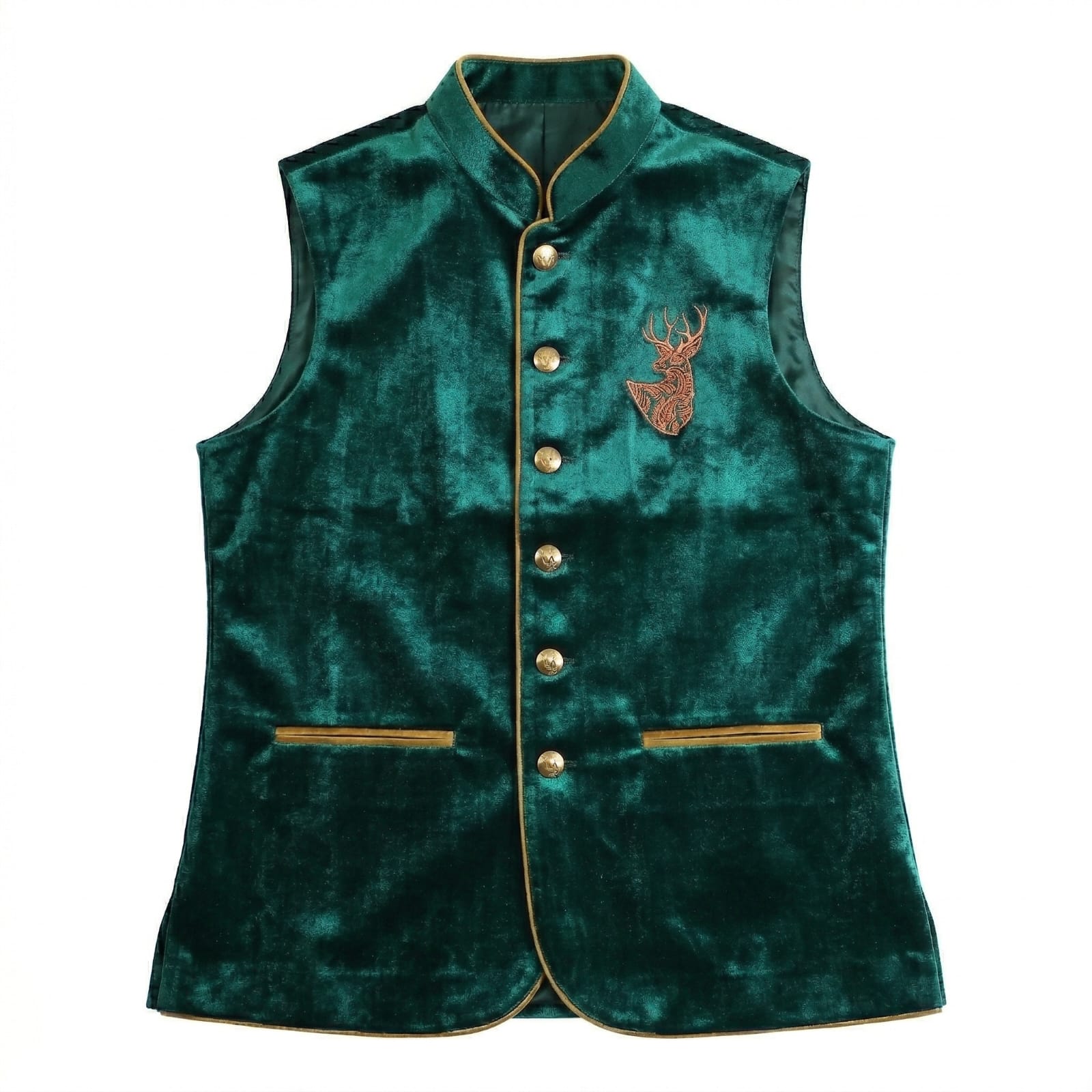 Old-World Charm Dull Black German Waistcoat with Embroidered Stag Detail