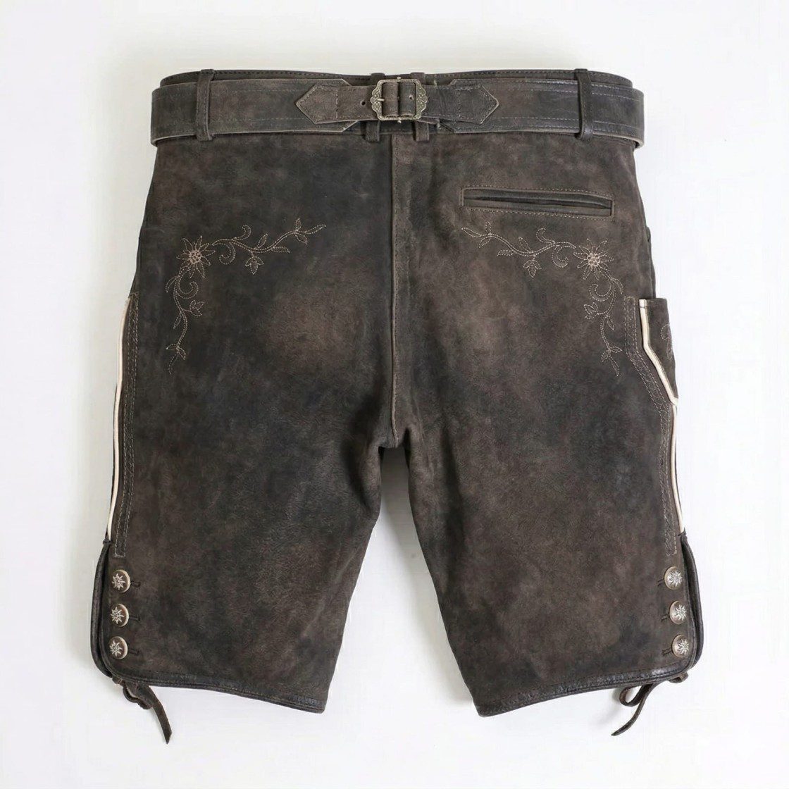 Vintage Graphite Alpine Lederhosen with Embossed Detailing & Classic Buckle LH-DS-002.